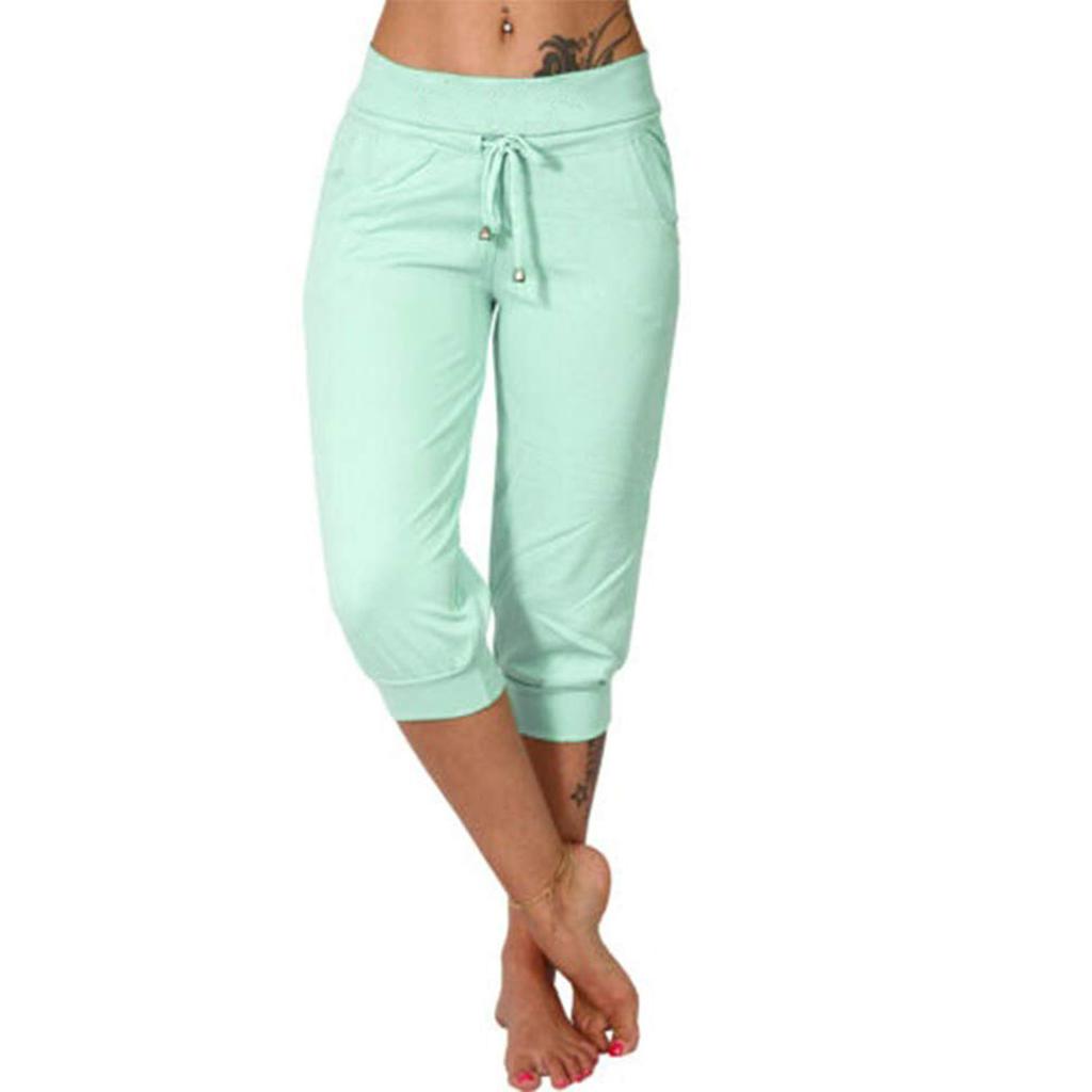 Summer Women Bootcut Pants Casual Solid Color Low Rise Drawstring Pockets Sports Pants Women Slim Fit Pants