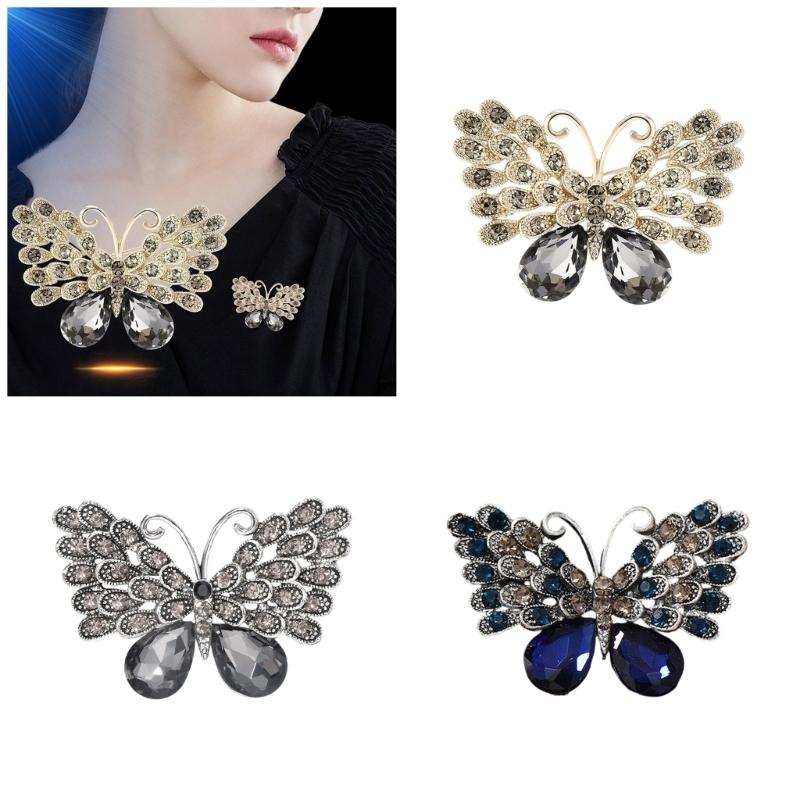 Elegant Vintage Butterfly Brooch With Rhinestones Accent For Women Fashion Animal Badge Wedding Party Accessory