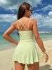 Women's One Piece Swimsuit Floral Print Cross Back Swimdress with Skirted Bottom Adjustable Straps and Side Tie Detail