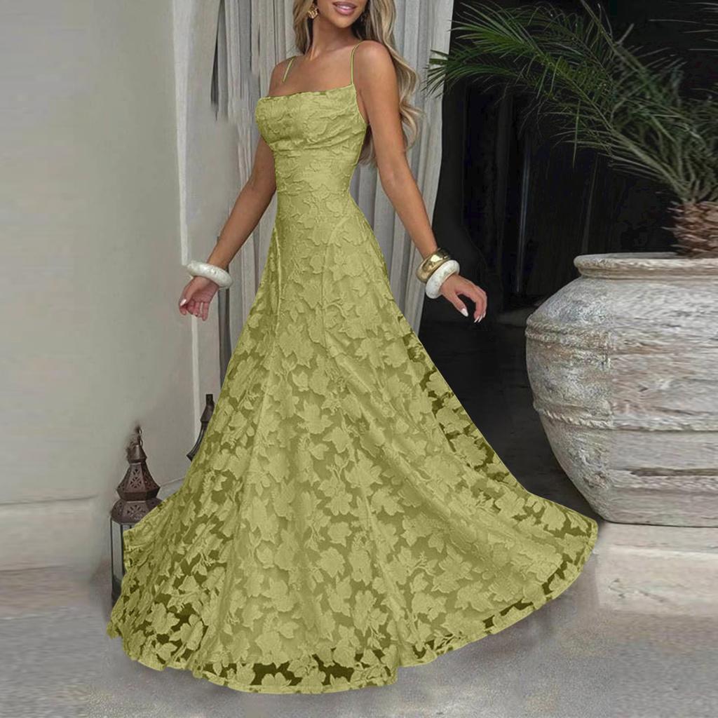 Damen Freizeit Spitze Patchwork Maxikleid Ärmellos Spaghettiträger Langes Kleid Elegantes Abendparty-Kleid für Sommer Frühling Herbst