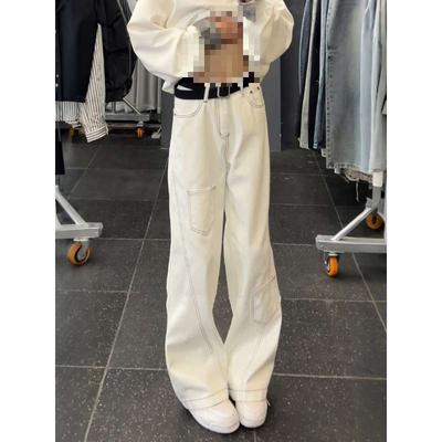 JYL Unisex Wide-Leg Jeans Cleanfit Sort Søm Multilomme Slankt Design Denim