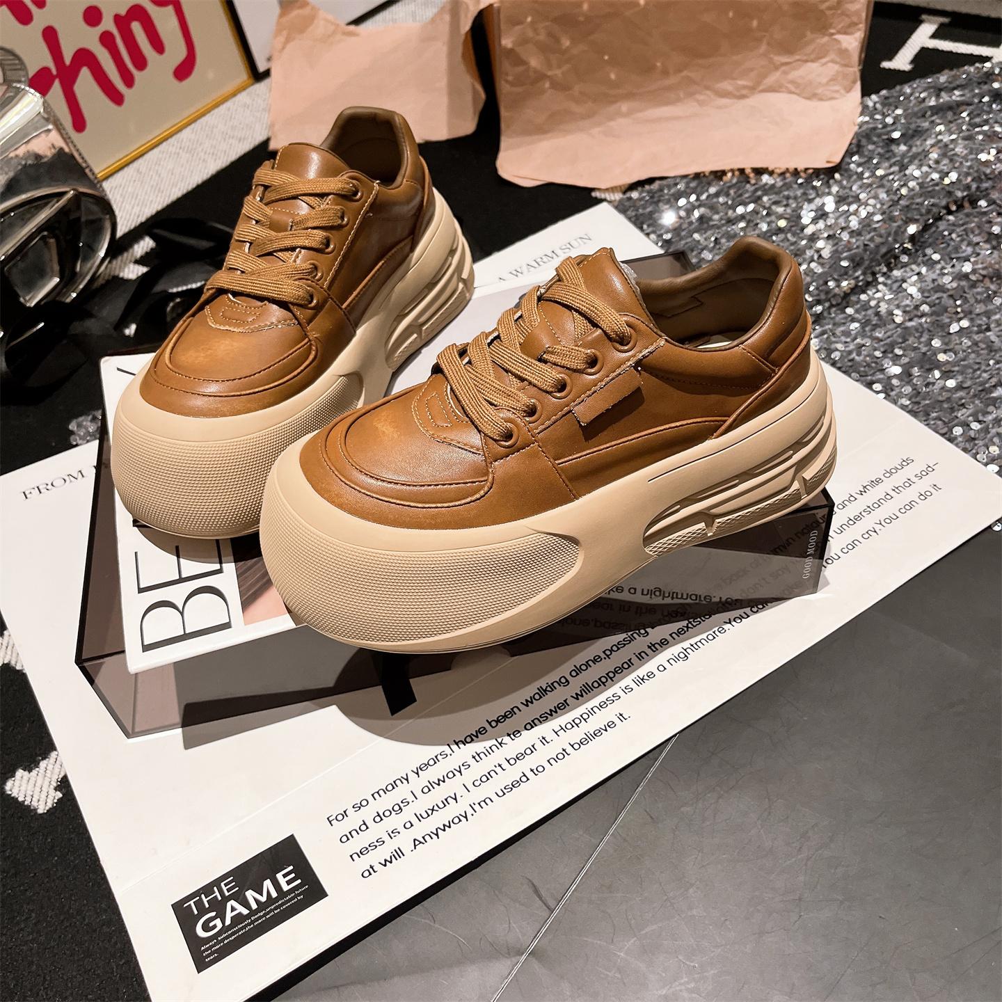 Leather big head doll head casual shoes board shoes platform muffin bread shoes little white shoes women s shoes casual versatile 40