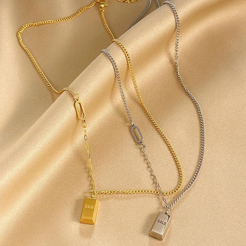 Exquisite 18K Gold Plated Small Gold Bar Necklace for Women – Non-Fading Titanium Steel Sweater Chain