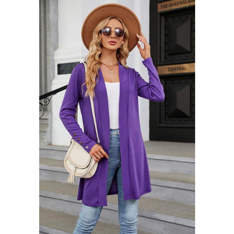 Spring and Autumn Women's Knitted Cardigan Solid Color Button Loose Long Sleeve Cardigan Knitted Cardigan