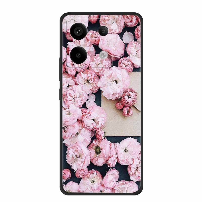 

For Redmi Note 13 pro Case Pink Phone Case Fashion Silicone TPU Soft Back Cover Redmi Note 13 Pro Flower Capa 6.67 Cats Coque -Redmi Note13 Pro 5G