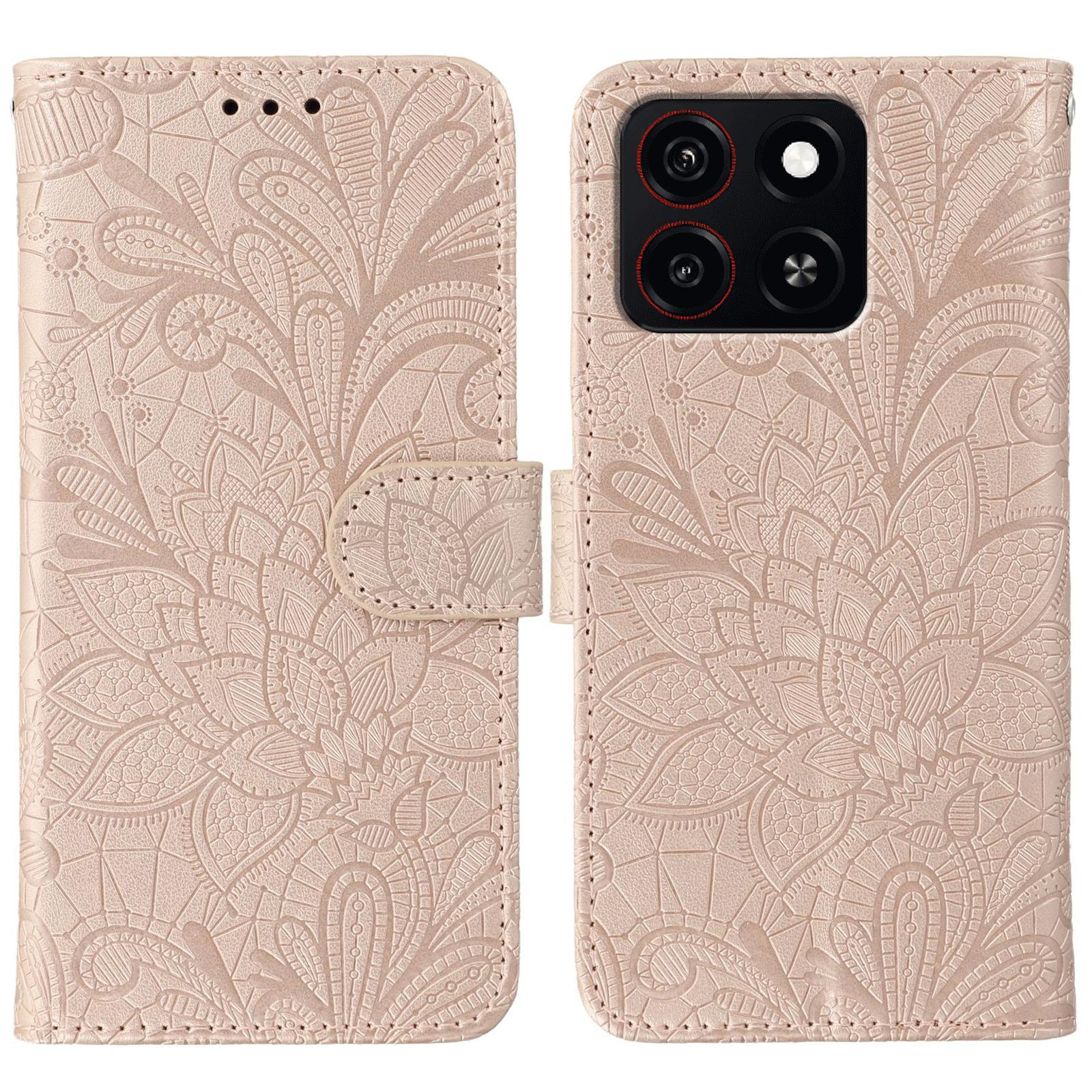 

Для ZTE Blade A35 Чохол Мереживні Квіти Штучна Шкіра Відкидний Гаманець Чохол для Телефону Rose Gold