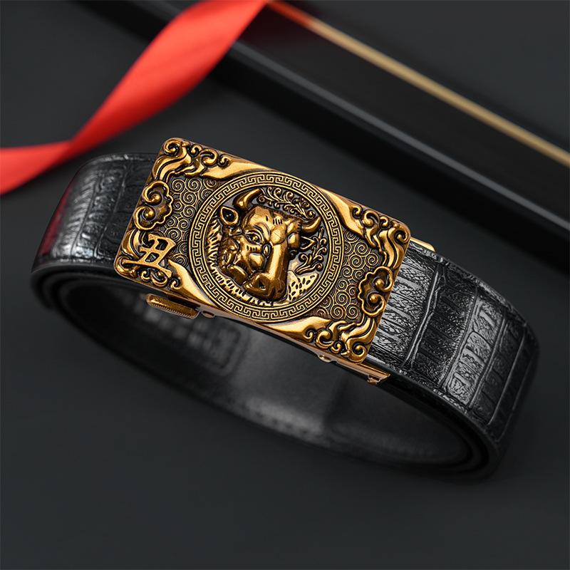 Ceinture automatique pour homme Zodiaque, style Guochao personnalisé rétro polyvalent pour personnes d'âge moyen et jeunes