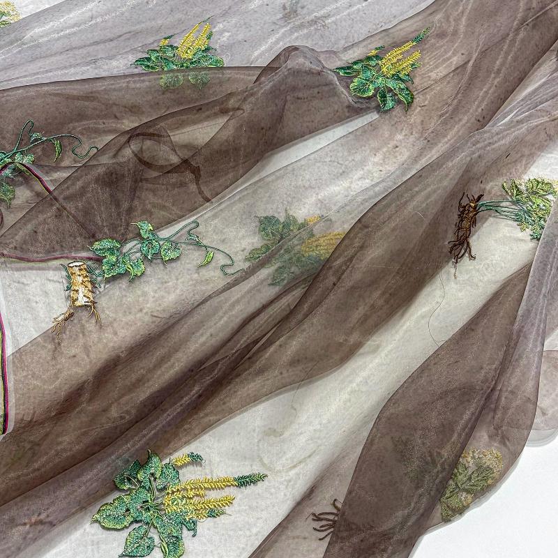 Herbal Medicine Pattern Embroidery Fabric for Sewing Hanfu Ancient Cheongsam Horse-face Pleated Skirt Clothing Designer Fabric