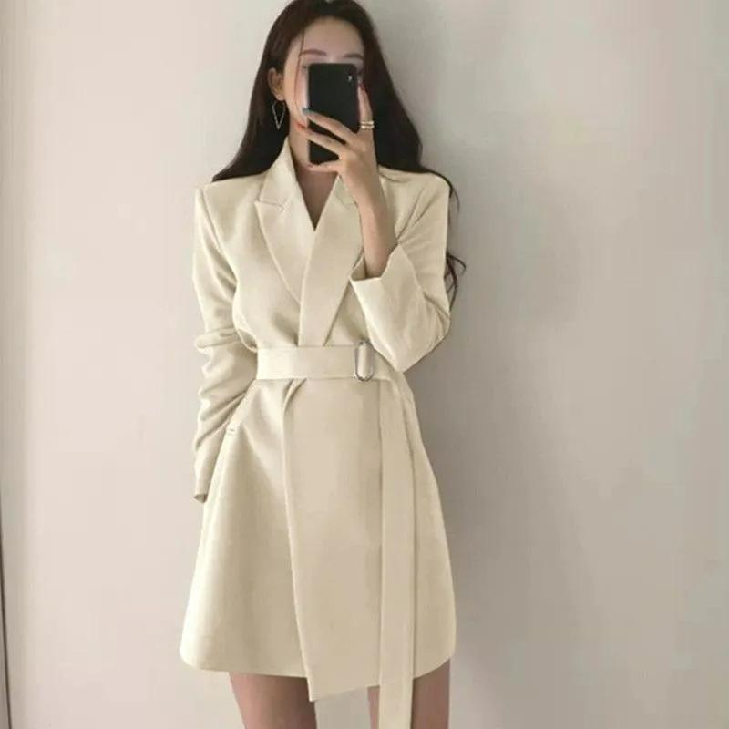 Suit Spring and Autumn Temperament Slim Slimming Mid-length Belted Suit Jacket Women