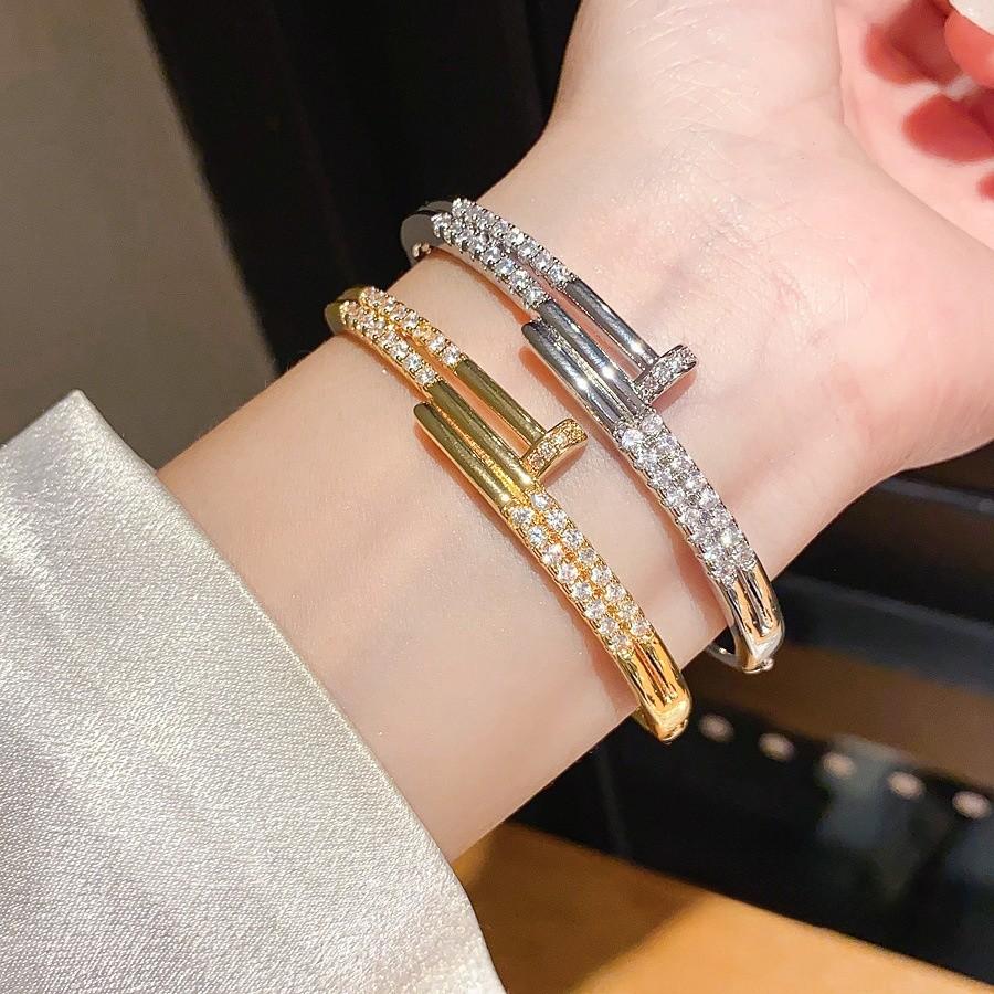 Classic Copper Zirconia Bangle With Gold Plating For Ladies Fashion Accessory