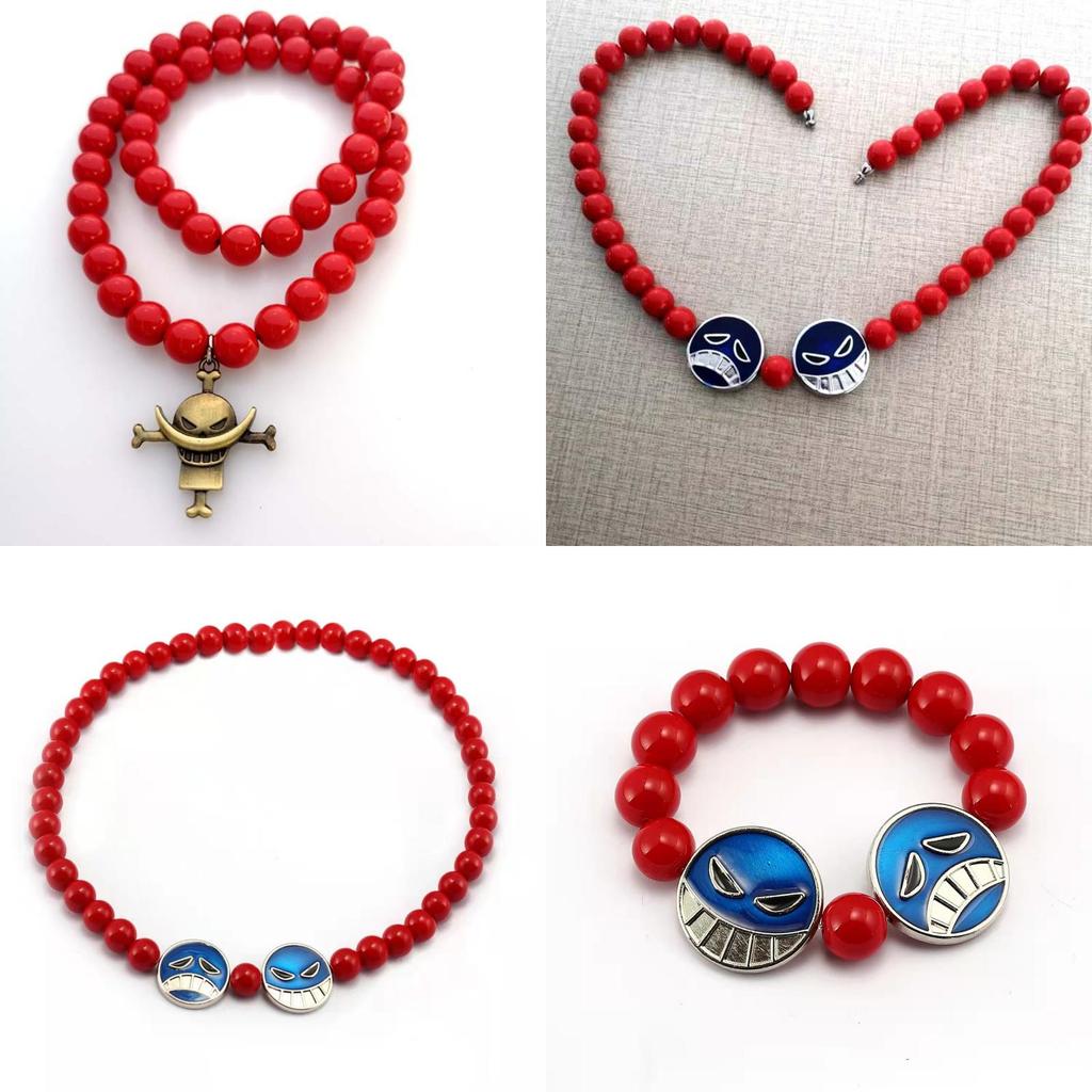 Rotes Perlenarmband Halskette Ein Stück Portgas D. Ace Whitebeard Piraten Anhänger