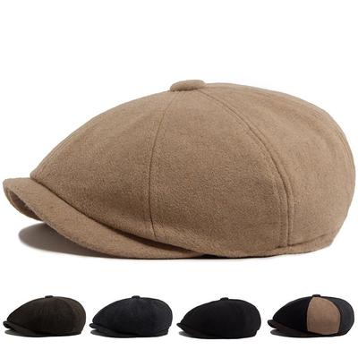 Unisex Retro Vilnonė Beretė: Vienspalvė, šilta rudeniui/žiemai, britiška berniuko kepurė.
