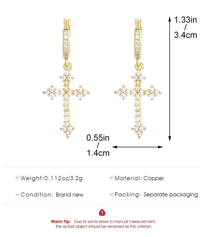 Y2K Gothic Rhinestone Cross Hoop Earrings Kpop Zircon Cross Drop Earring for Women Grunge Egirl Earrings Jewelry Accessories