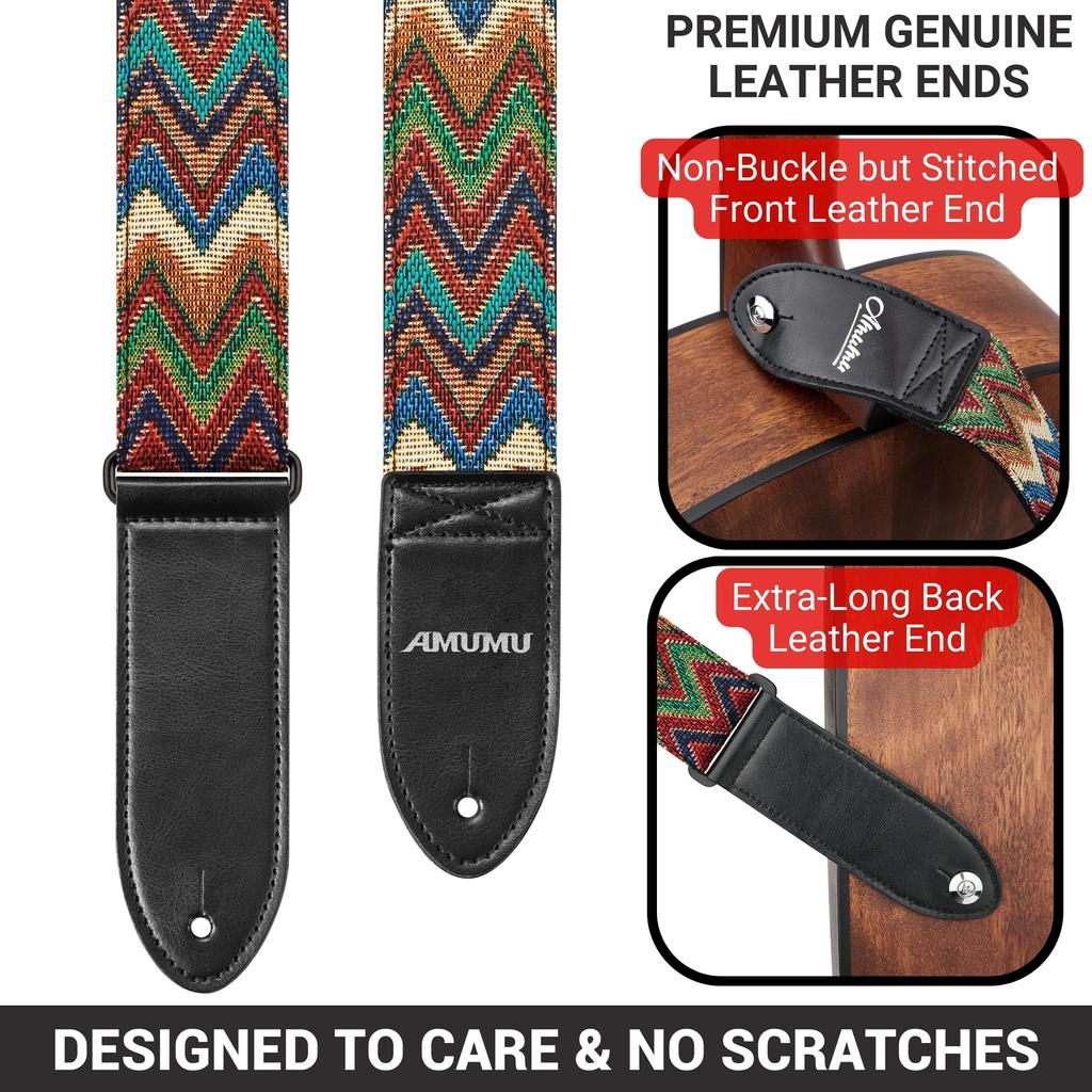 Chevron Guitar Strap Guitar Strap for Bass Guitars with Strap Block Headstock Strap Tie Wide Adjustable Length from To [Amumu] Acoustic, Electric, & -