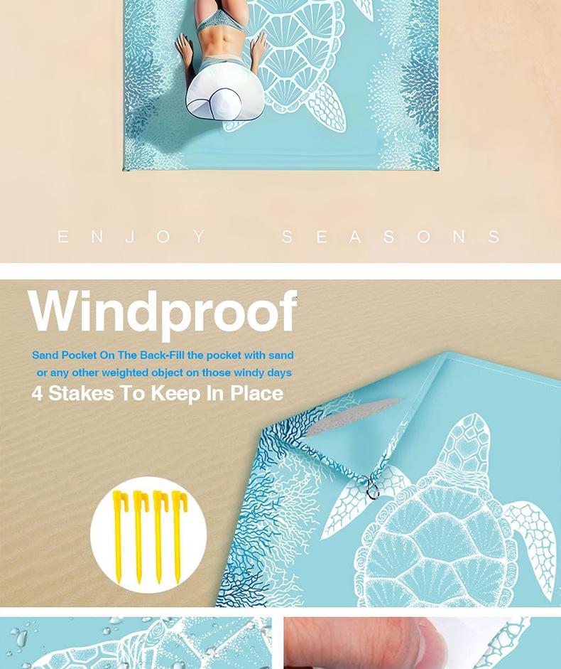 Sea Turtle Beach Mat: Waterproof, Sandproof, Portable, Quick-Drying, Seats 4-6 for Outdoor Camping & Picnic.