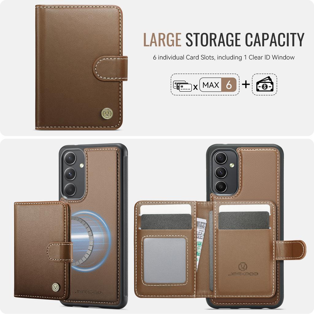 For Samsung Galaxy A54 5G Case JEEHOOD J09 RFID Blocking Card Holder Leather Back Phone Cover Magnetic Case