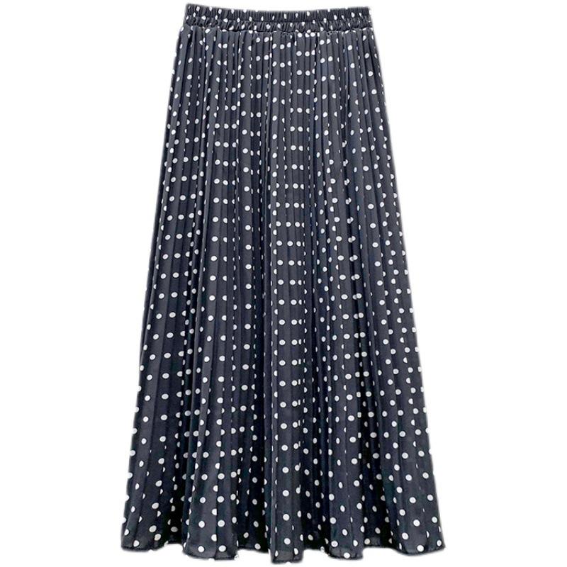 DX~~ Korean Version of High Waist Slim Chiffon Pleated Skirt Women's Spring and Summer Polka-dot Long Skirt Beach Skirt