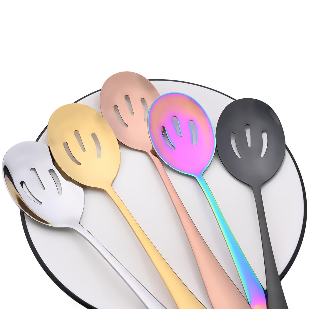 1 Pc Black Stainless Steel Soup Spoon Serving Spoon Colander for Dinner Household Public Dinnerware Salad Kitchen Tableware