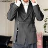 INCERUN Men Notched Lapel Long Sleeve Striped Cutout Front Cross Party Thin Blazer Coats