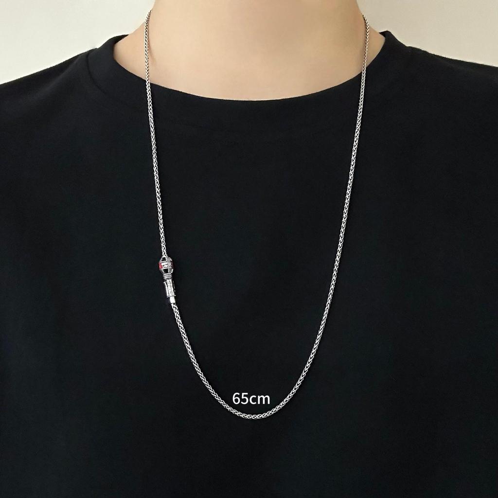 S925 Sterlingsilber Taoistisches Zinnober-Talisman-Halskette, Retro Unisex-Design mit vielseitiger Chopin-Kette.