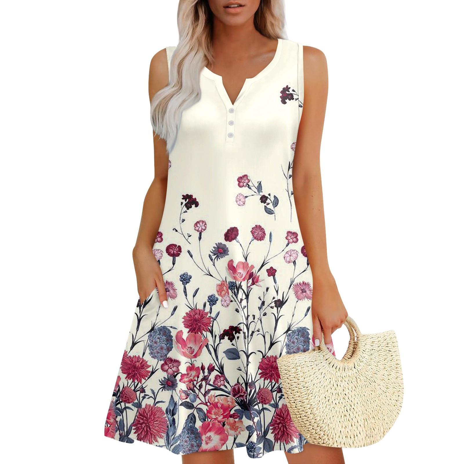 

Женские летние платья Свободные сарафаны без рукавов с V-образным вырезом Платье с карманами XXXL фиолетовый