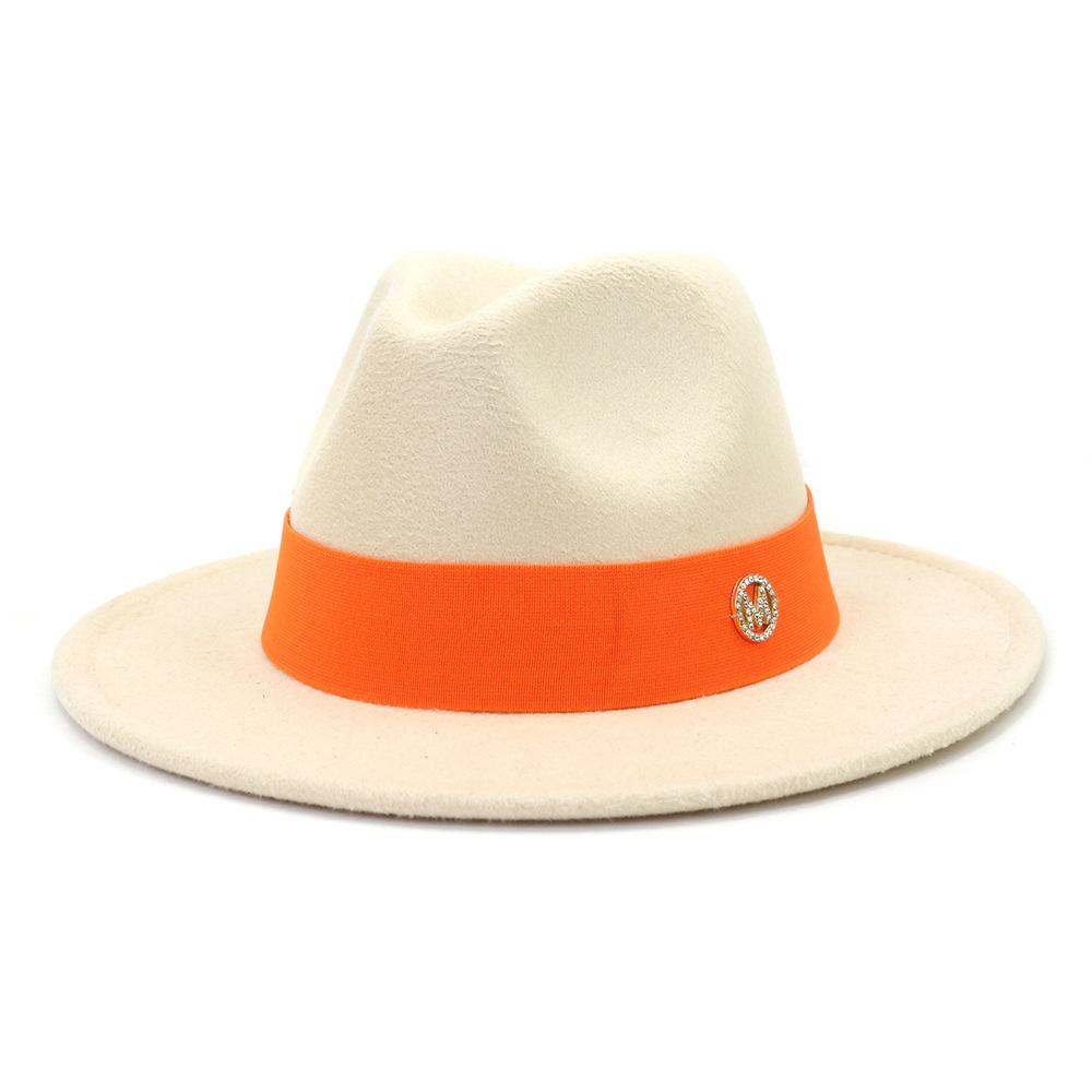 Formal Wide Brim Felt Fedora Hat Wool Ladies Party Wedding Church Hat M Letter Ribbon Panama Sombrero Jazz Cap