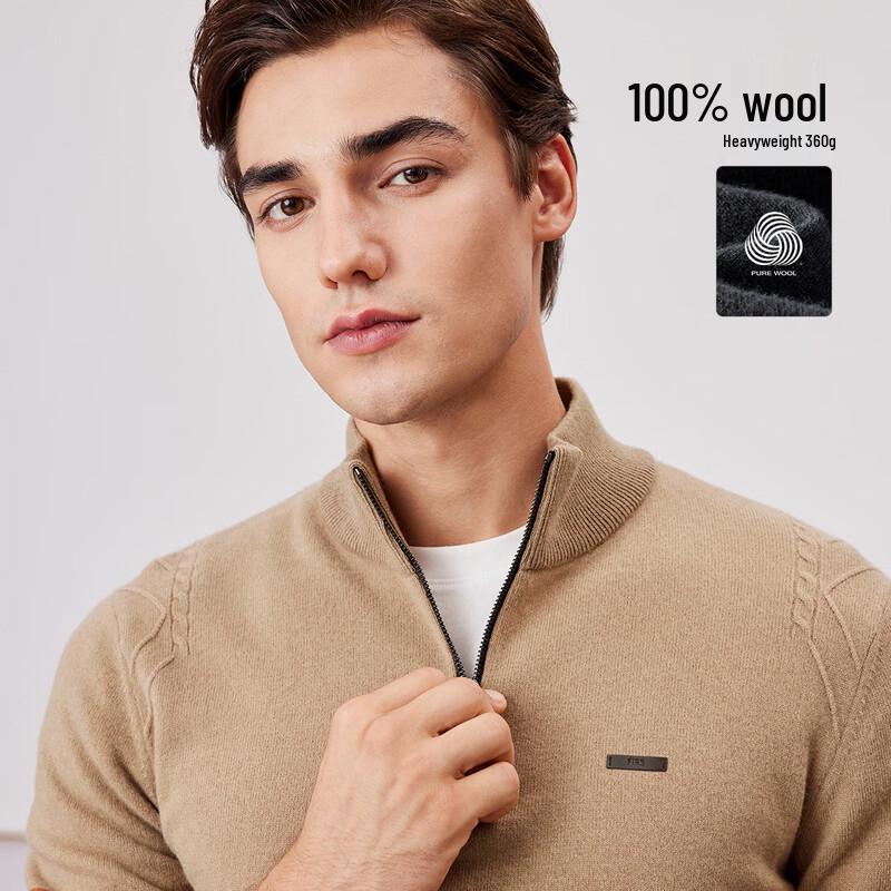 

Men s Heavyweight 100% Wool Half-Zip Stand Collar Sweater 185/100A