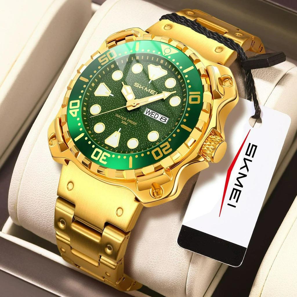Skmei Men Watch Outdoor Sports Quartz Watches Mens Stainless Steel Waterproof Luminous Wristwatch Male Week Date Display Clock