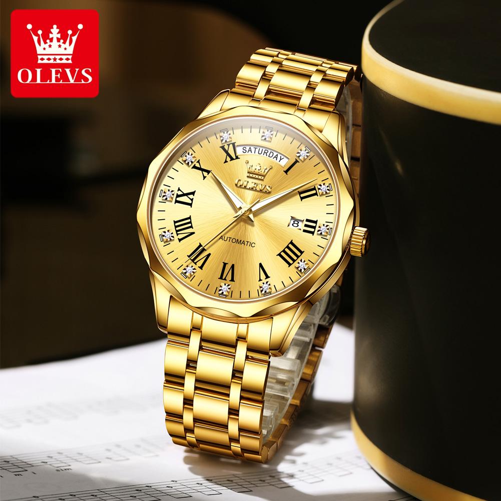 OLEVS New Automatic Man Watch 6780 Stainless Steel Waterproof Luminous Mens Watch Roman Diamond scale Auto Date Mechanical Watch