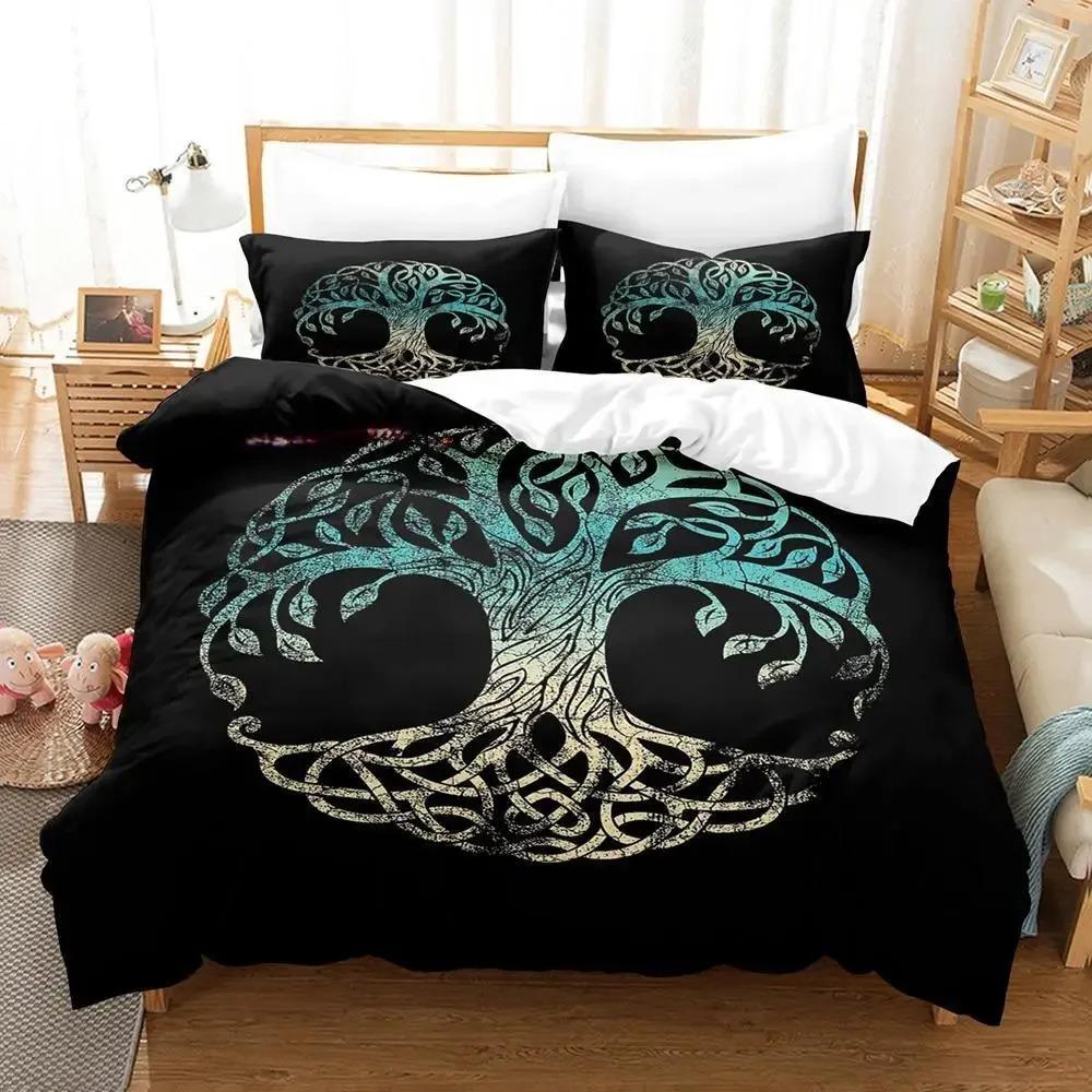 

Comforter New Yggdrasil Tree Runes Bedding Set Single Twin Full Queen King Size Bed Set Adult Kid Bedroom S Anime Bed New Comforter (quilt)-EU Single(135*200cm)3pcs