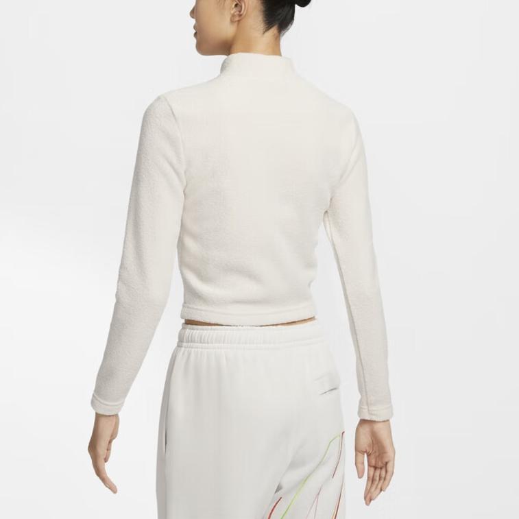 Nike Solid Color Slim Fit Stand Collar Pullover Fleece Long Sleeve Sweatshirt Women Sweatshirt White FV8029-104