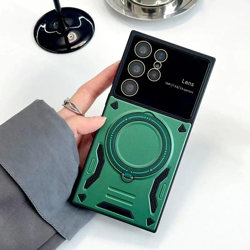

Магнитная броня для беспроводного чехла Magsafe для Samsung Galaxy S23 S24 Ultra Plus A54 A34 A52 A52S A14 A23 A13 A53/iphone 15 pro max с кольцом-подставкой Poco M5S зелёный
