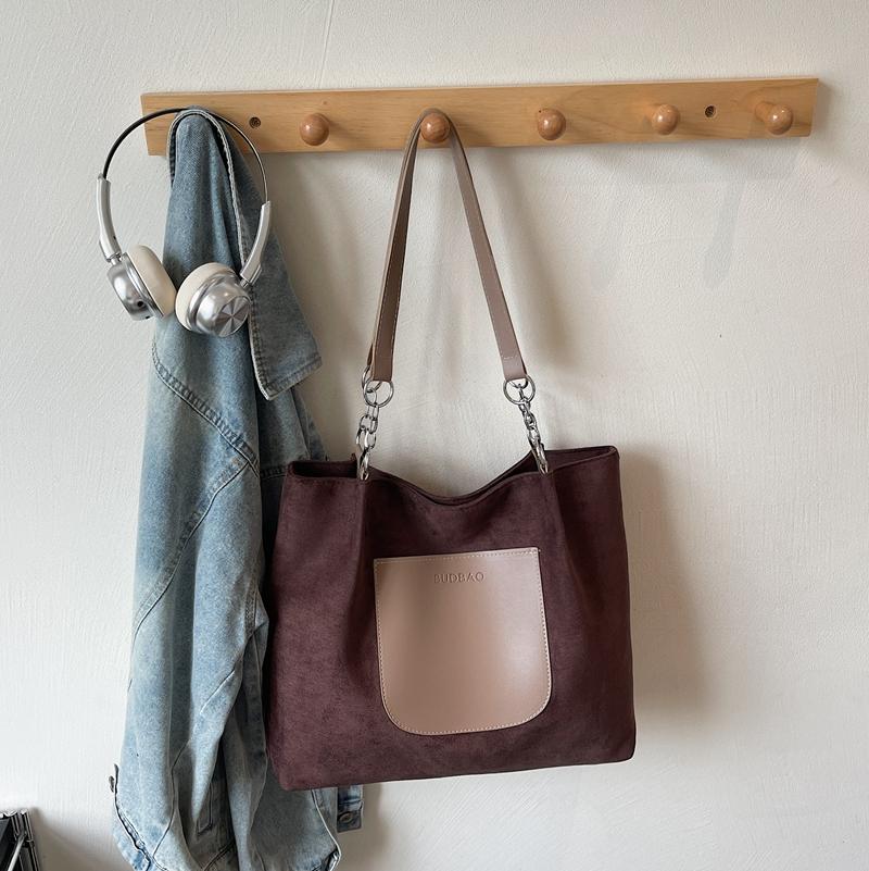 Vintage Suede Tote Bag Women's Large Capacity Commuter Shoulder Bag