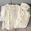 Cartoon Bear Spring Tulip Wind Cloud Cotton Doll Collar Lace Pajamas Short Sleeve Three-Piece Set