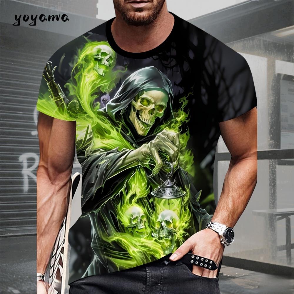 

Men s Horror Skull Print T-Shirt Summer Clothes Vintage O-Neck Short Sleeve Fashion Oversized T-Shirts Breathable Men s Clothing 5XL