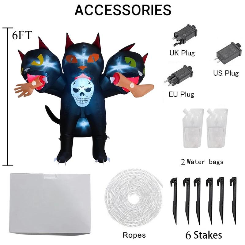 

6FT Halloween Holiday Party Inflatables Toys Cat with Three Heads Outdoor Decorations with Built-in LED Lights for Lawn Yard UK