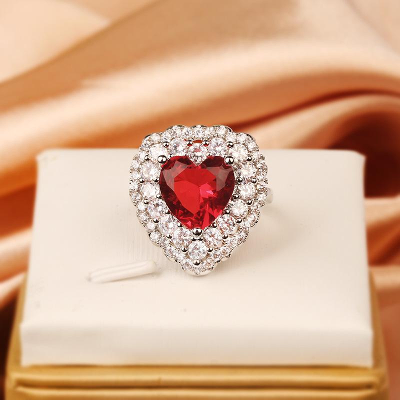 

Кольцо в форме сердца с цирконом, женское кольцо, европейские и американские цветные бриллианты Adjustable opening