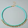 Design Color Block Mode Transfrontalière, Collier Vert à Gland Goutte d'Eau en Perles de Riz, Collier de Niche Créatif, Assortiment Vacances à la Plage
