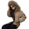 Winter New Women's Fashion Short Cotton-padded Coat Big Fur Collar Piled Thickened Hooded Cotton Jacket