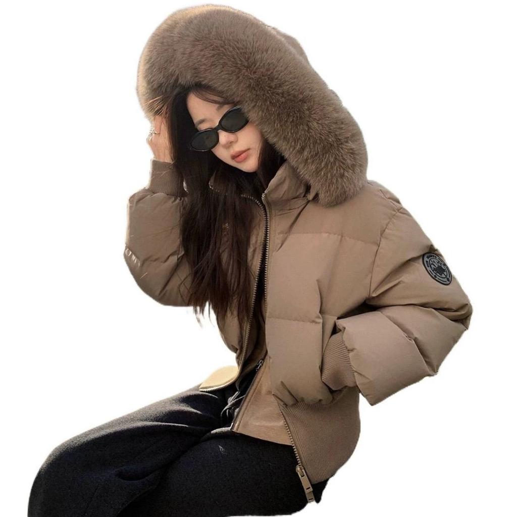 Winter New Women's Fashion Short Cotton-padded Coat Big Fur Collar Piled Thickened Hooded Cotton Jacket