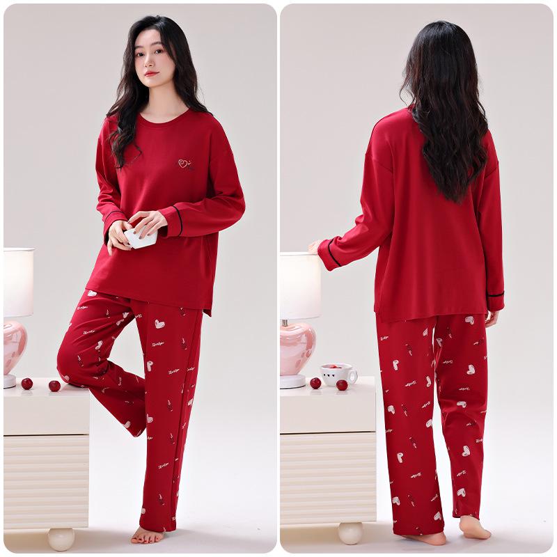 100% Cotton Women's Red Pajamas - Spring/Fall Wedding Year of the Rat Long Sleeve Plus Size Set