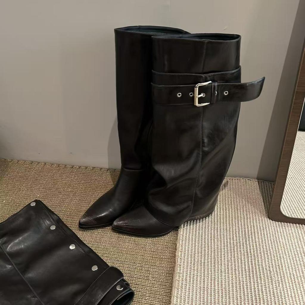 Niche Spice Girls Belt Buckle Removable Pant Pants Boots Women'S Autumn And Winter Pointed Boots But Knee Versatile Boots