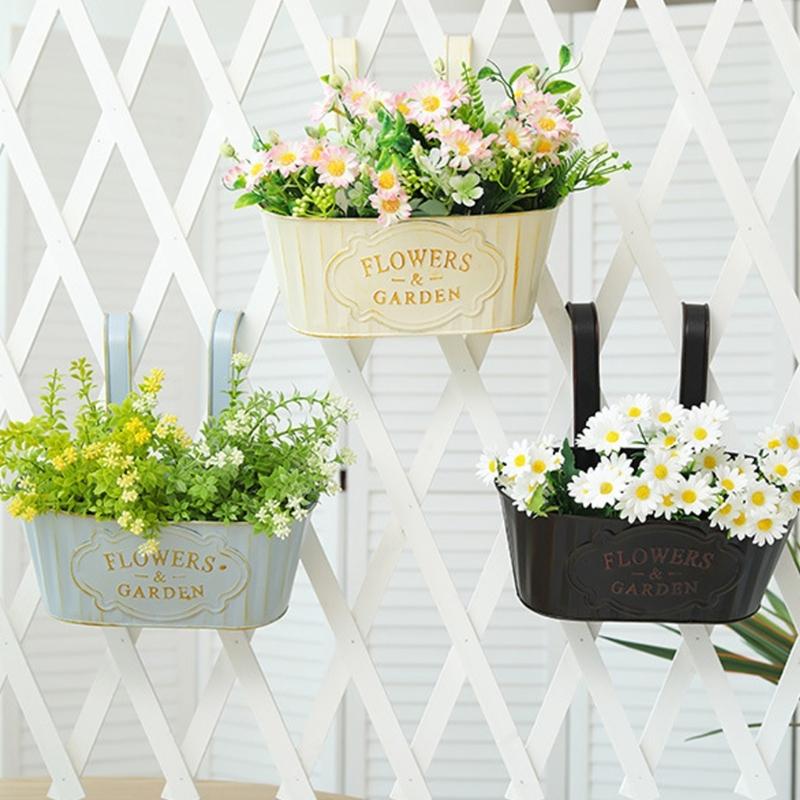 Metal Hanging Flower Pots for Railing Fence Planter Box with Detachable Hooks Drainage Holes for Outdoor Plant Balcony