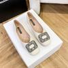 5612025 Women's Shoes Low-heeled Shoes Women's High-end Square Buckle Diamond Single Shoes Women's Commuter Flats