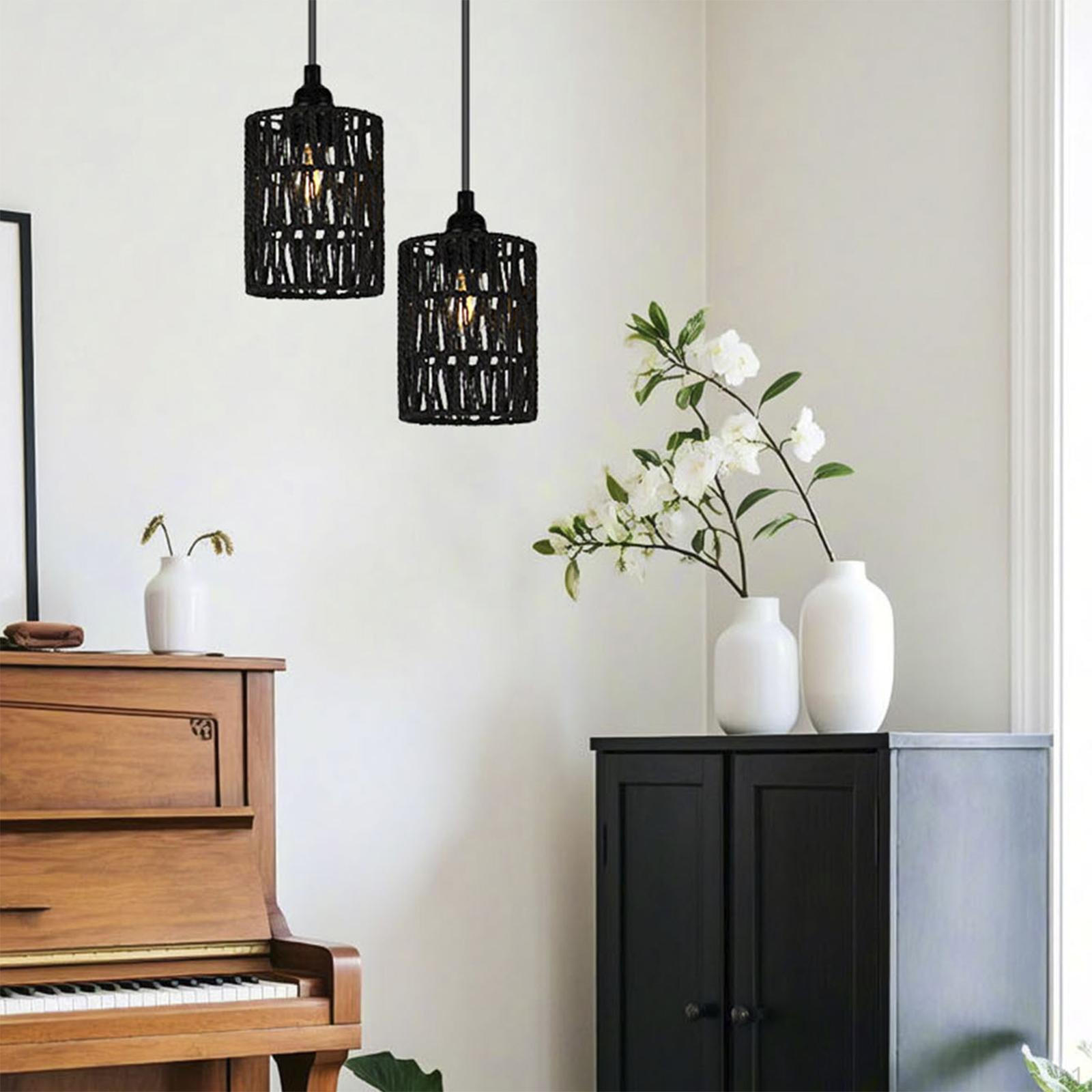 

4 шматки паперової мотузки, абажури, циліндри, богемні ретро, ​​бохо, заміна стельового вентилятора Black