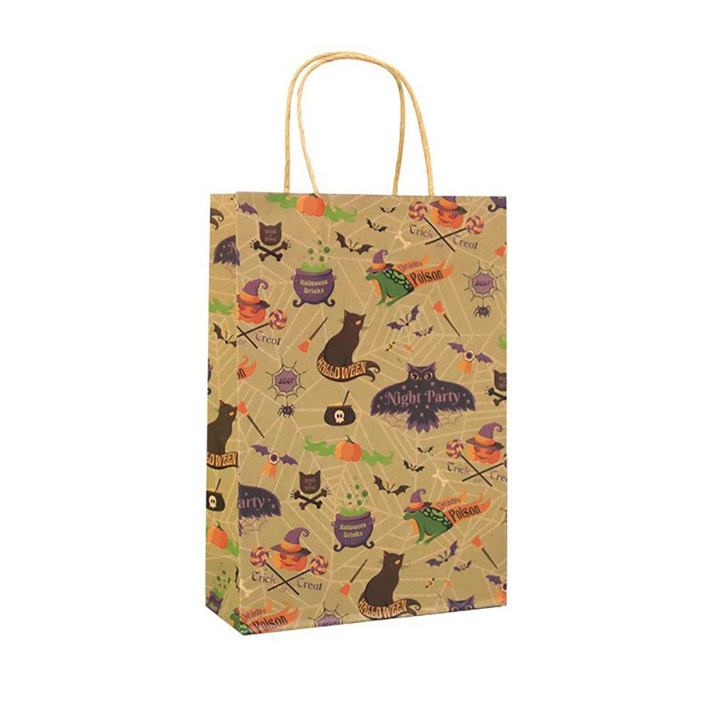 Borsa Tote di Carta Kraft per Halloween Zucca Fantasma Castello Borsa Retrò Confezione Caramelle Snack Borsa Regalo