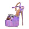 Eilyken Elegant Purple Bow Decoration 16cm Sexy Slim Ultra-high Heels Fashion Open Toe Sandals Women's Night Club Dance Shoes