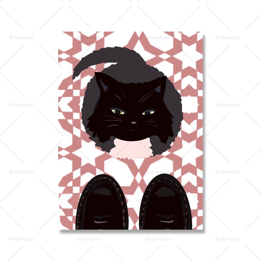 

Черный кот и ноги иллюстрированный принт абстрактный современный подарок для дома любитель кошек Canavs постер картина скандинавская комната для домашних животных домашний декор 21x30cm No Framed