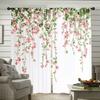 2PCS Digital Printed Curtains, Green Leaves Pink Flowers Fresh Botanical, Window Drapes for Living Room Bedroom Home Decoration