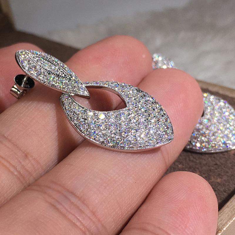 2025 European & American Fashion Hollow Water Drop Stud Earrings with Zircon Inlay